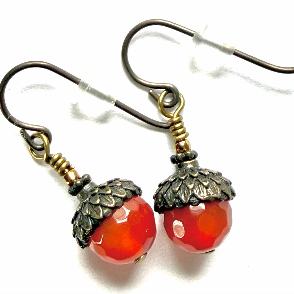 Vermillion Glass Acorn Drop Earrings